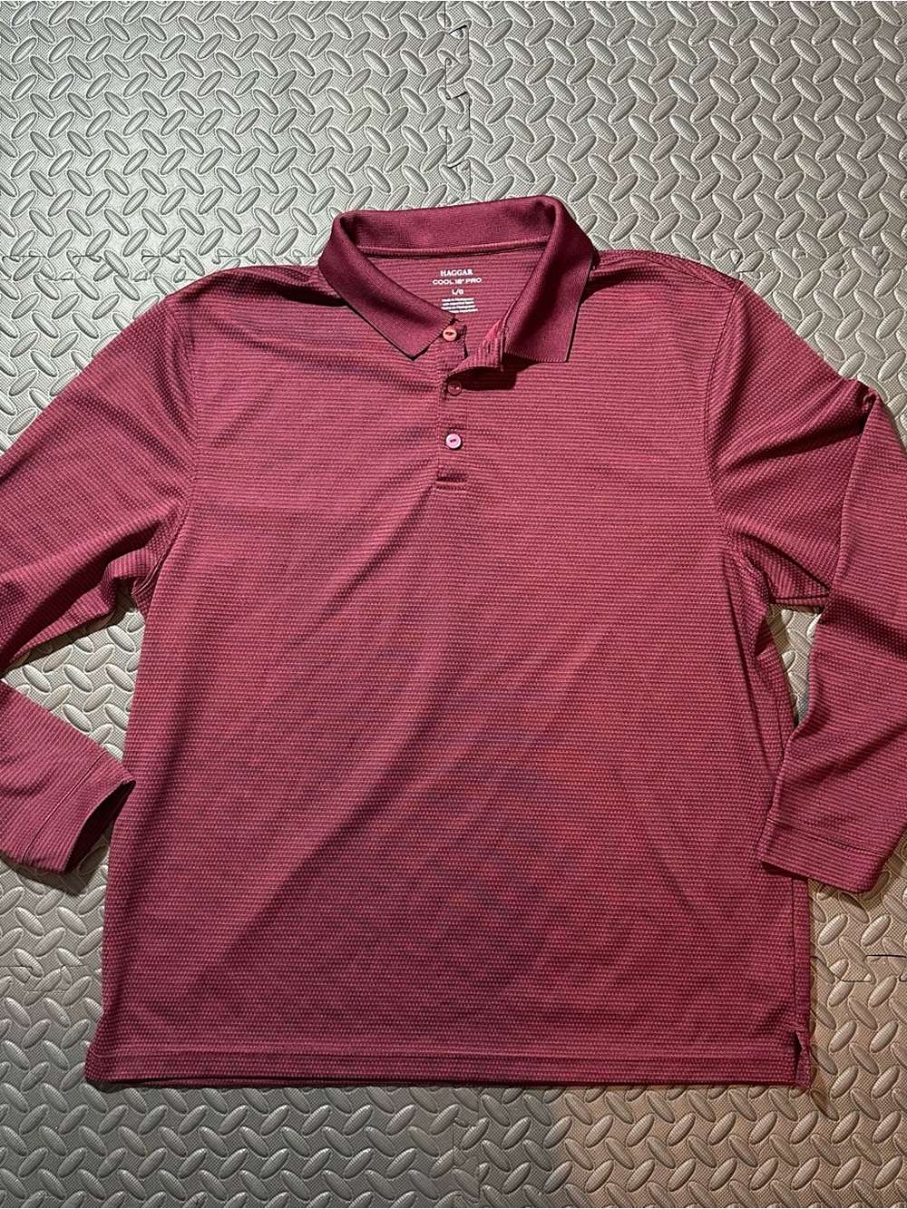 Haggar Cool 18 Pro Men's Long Sleeve Golf Polo Shirt - Burgundy Maroon - Size L